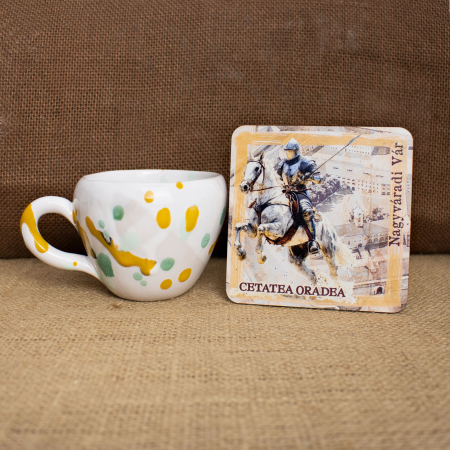 Suport pahare suvenir, din lemn, Cavaler Medieval, Cetatea Oradea (set 4 bucati) [3]