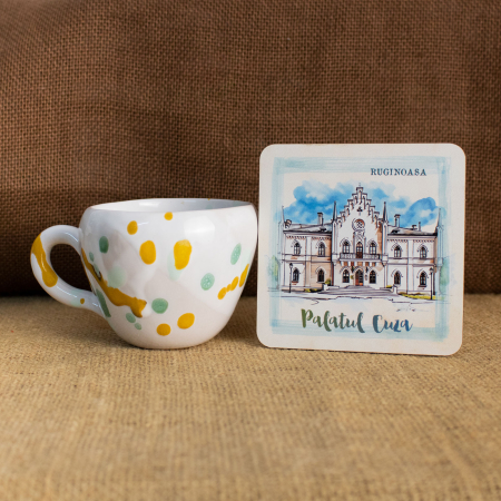 Palatul Alexandru Ioan Cuza, Ruginoasa - Suport pahare suvenir, din lemn, Palatul Cuza, Ruginoasa