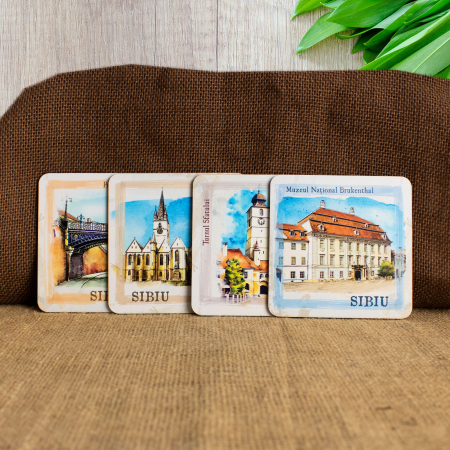 Suport pahare suvenir, din lemn, Podul Minciunilor, Sibiu [3]