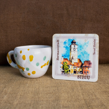 Suport pahare suvenir, din lemn, Sibiu - Hermannstadt (set 4 bucati) [6]