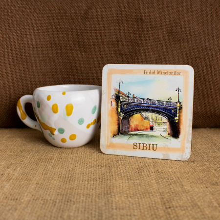 Suport pahare suvenir, din lemn, Sibiu (set 4 bucati) [6]