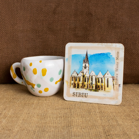 Suport pahare suvenir, din lemn, Sibiu (set 4 bucati) [5]