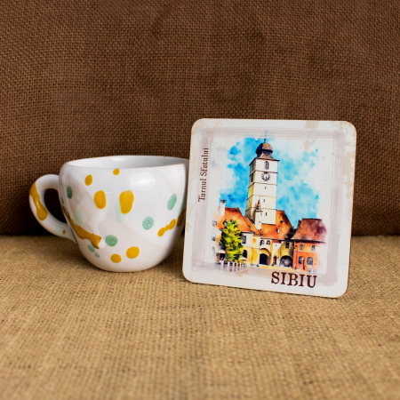 Suport pahare suvenir, din lemn, Sibiu (set 4 bucati) [4]