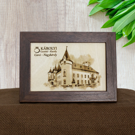 Castelul Karolyi, Carei - Tablou suvenir din lemn, Gravat Castelul Karolyi Carei, dimensiune 10/15, rama inclusa