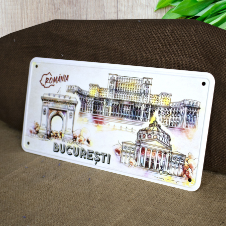Tablou metalic decorativ suvenir, Visit Bucuresti [2]