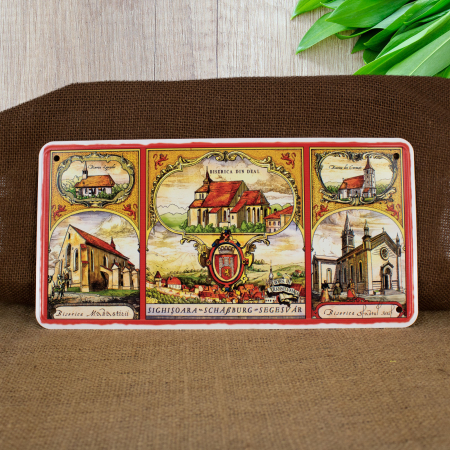 Tablou metalic decorativ suvenir, Biserici, Sighisoara Medievala [1]