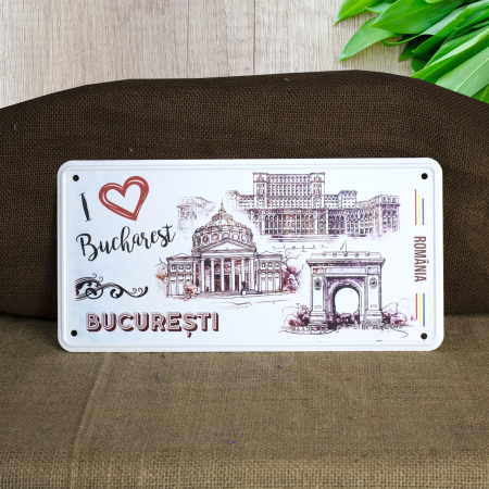 Colectia "Visit Romania" - Tablou metalic decorativ suvenir, I Love Bucuresti