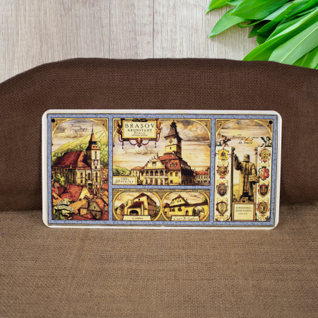 Colectia medievala - Tablou metalic decorativ suvenir, medalioane si semne de brelse medievale, Brasov