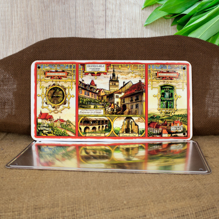 Colectia medievala - Tablou metalic decorativ suvenir, Orologiul din Turn, Sighisoara Medievala