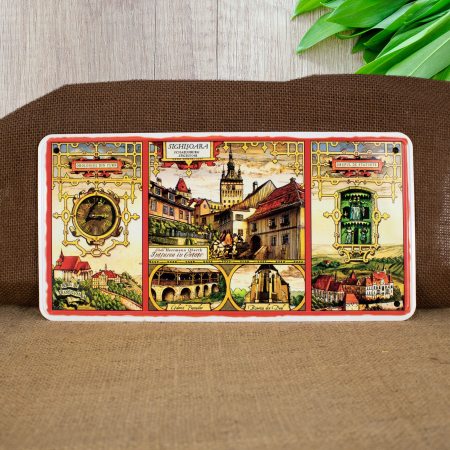 Tablou metalic decorativ suvenir, Orologiul din Turn, Sighisoara Medievala [1]