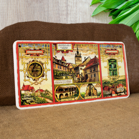 Tablou metalic decorativ suvenir, Orologiul din Turn, Sighisoara Medievala [2]