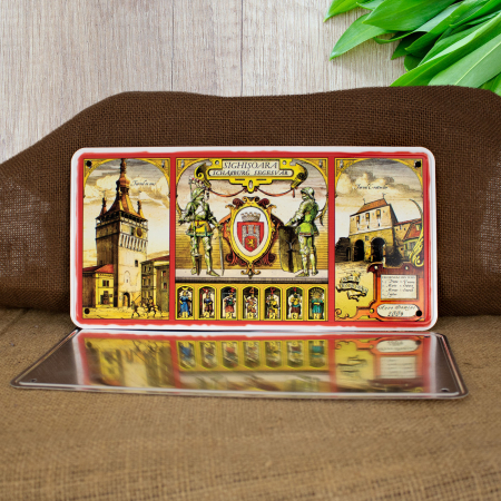 Colectia medievala - Tablou metalic decorativ suvenir, Turnul cu ceas, Sighisoara Medievala