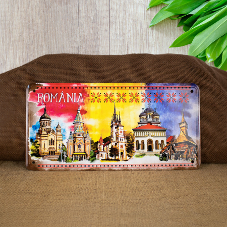 Colectia "Visit Romania" - Tablou metalic decorativ suvenir, Visit Romania