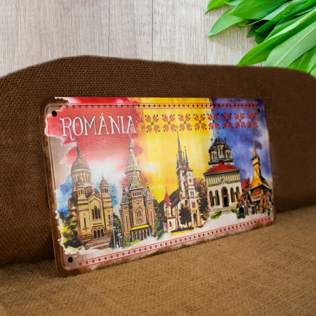 Tablou metalic decorativ suvenir, Visit Romania [2]