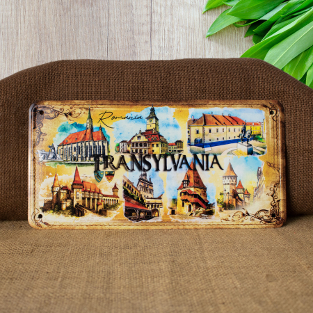 Colectia "Visit Romania" - Tablou metalic decorativ suvenir, Visit Transylvania, Romania