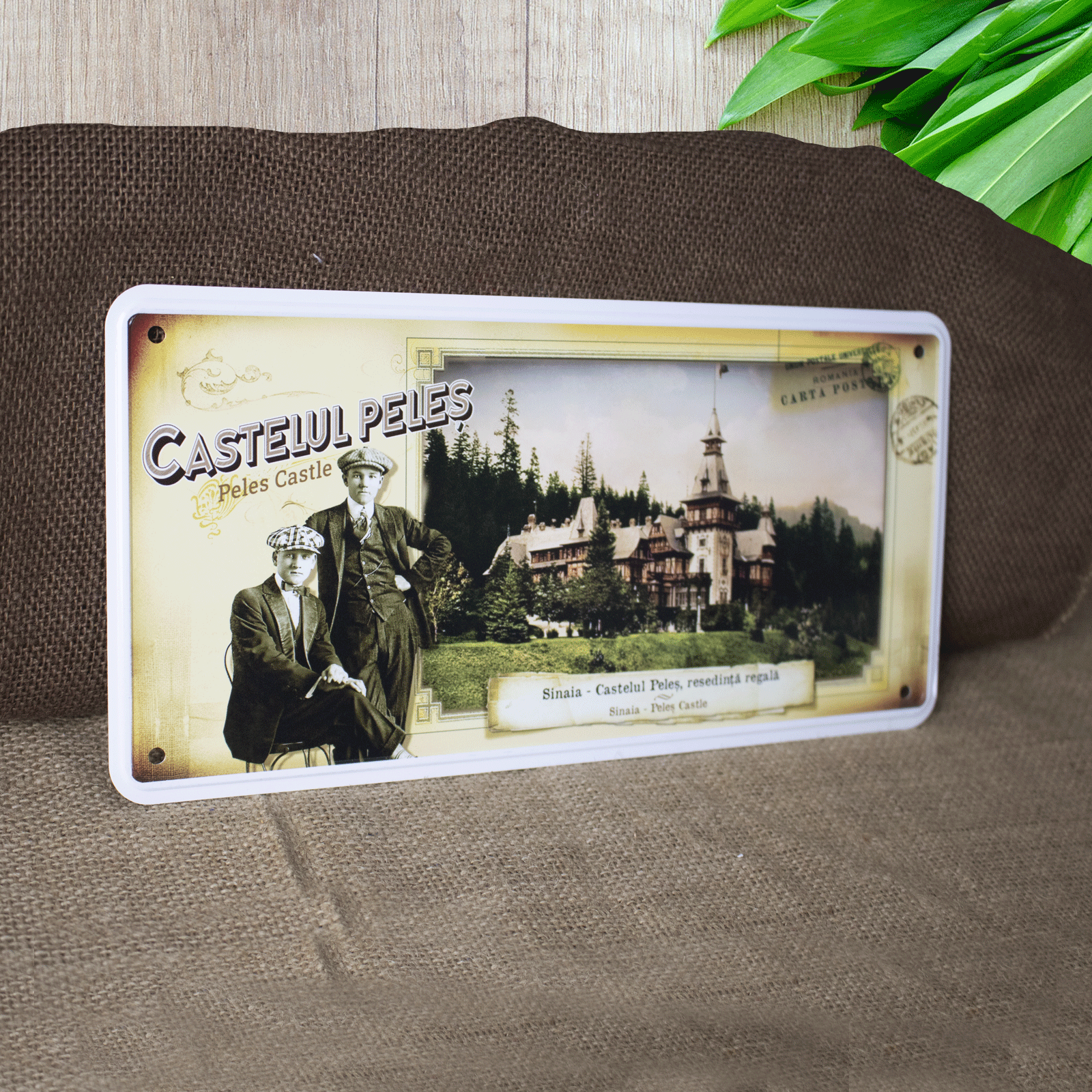 Tablou metalic decorativ suvenir, vintage, Castelul Peles - resedinta regala Sinaia [2]