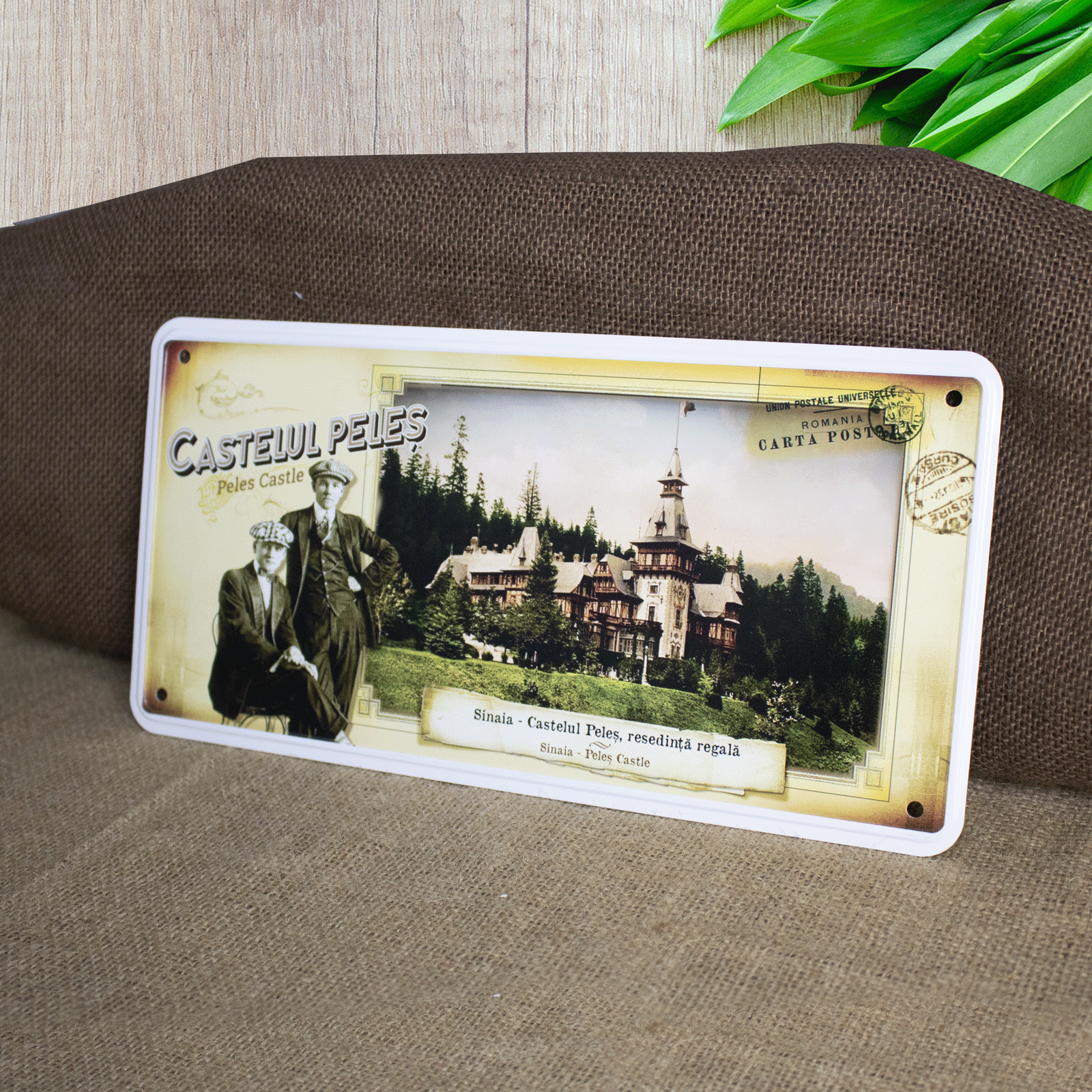 Tablou metalic decorativ suvenir, vintage, Castelul Peles - resedinta regala Sinaia [3]