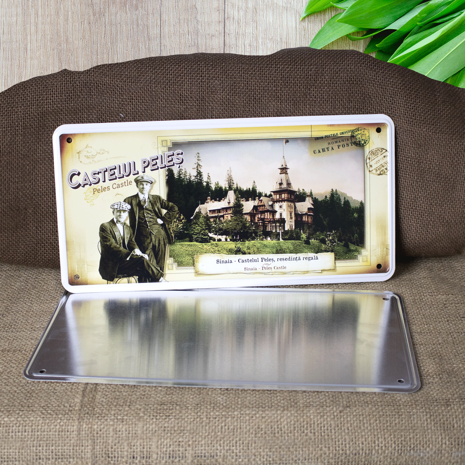 Tablou metalic decorativ suvenir, vintage, Castelul Peles - resedinta regala Sinaia [1]