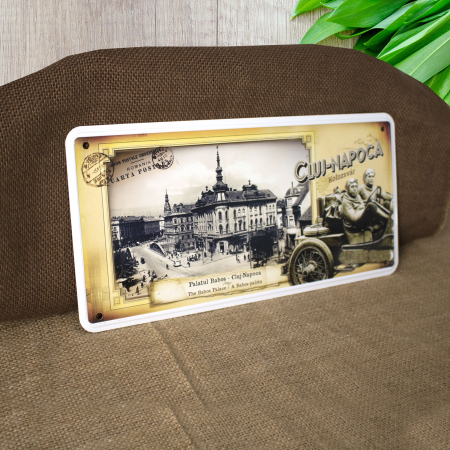 Tablou metalic decorativ suvenir, vintage "Palatul Babos" - Cluj Napoca [2]