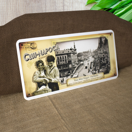 Tablou metalic decorativ suvenir, vintage "Piata Mihai Viteazul" - Cluj Napoca [2]