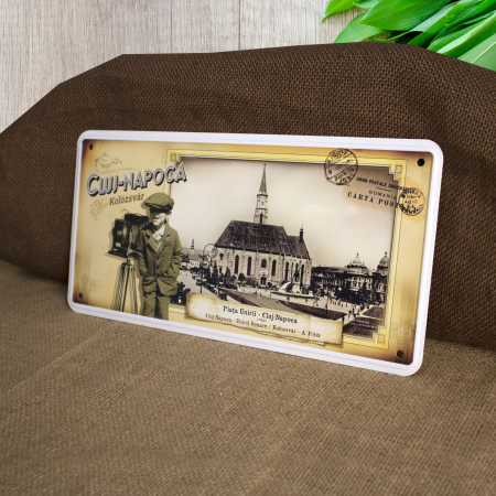 Tablou metalic decorativ suvenir, vintage "Piata Unirii" - Cluj Napoca [3]