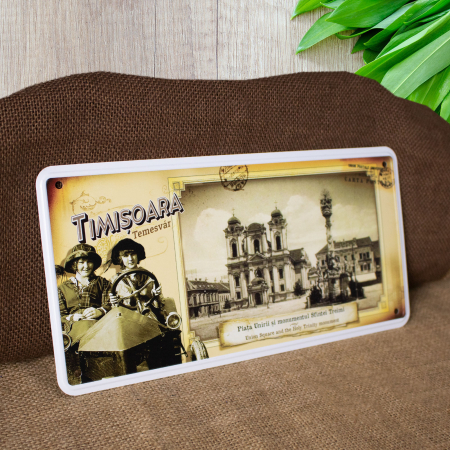Tablou metalic decorativ, vintage "Piata Unirii si Monumentul Sfintei Treimi", Timisoara [1]