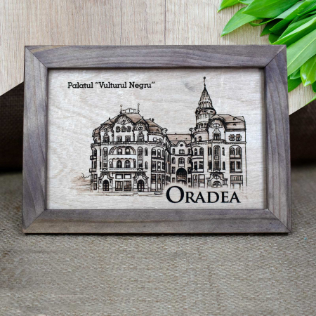 Tablou suvenir din lemn, gravat, Palatul Vulturul Negru, dimensiune 10 x15 cm, rama inclusa [1]