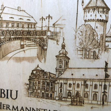 Tablou suvenir din lemn, gravat,  Visit Sibiu, dimensiune 13/18, rama inclusa [4]