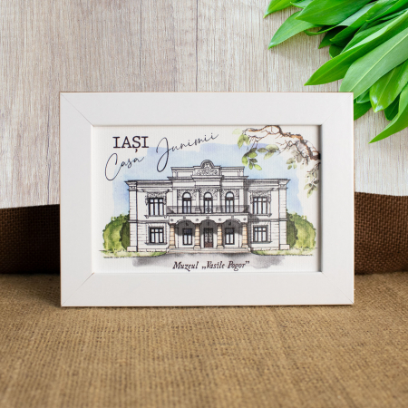 Casa Junimii Iasi (Muzeul Vasile Pogor) - Tablou suvenir, acuarela, Casa Junimii Iasi (Muzeul Vasile Pogor), dimensiune 10/15, rama inclusa