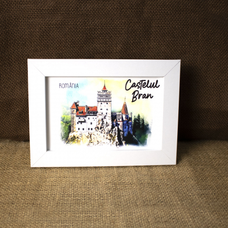 Castelul Bran - Tablou suvenir, acuarela, Castelul Bran, dimensiune 10 x15 cm, rama inclusa