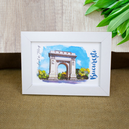 Tablou suvenir - Tablou suvenir, acuarela, Palatul Parlamentului Bucuresti, dimensiune 10 x15 cm, rama inclusa