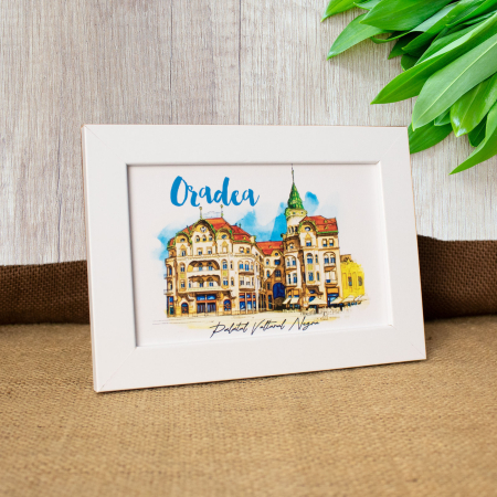 Tablou suvenir, acuarela, Palatul Vulturul Negru, Oradea, dimensiune 10 x15 cm, rama inclusa [1]
