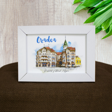 Tablou suvenir - Tablou suvenir, acuarela, Palatul Vulturul Negru, Oradea, dimensiune 10 x15 cm, rama inclusa