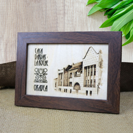 Tablouri gravate - Tablou suvenir din lemn, gravat, Casa Darvas La Roche, Oradea, dimensiune 10 x 15 cm, rama inclusa