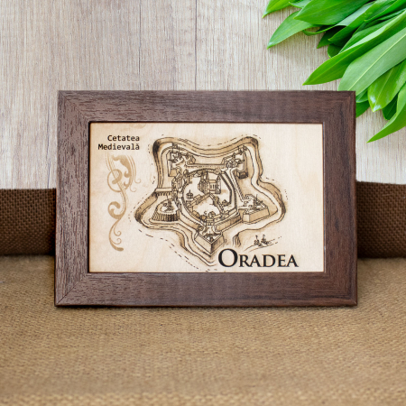 Tablouri gravate - Tablou suvenir din lemn, gravat, Cetatea Oradea, dimensiune 10 x 15 cm, rama inclusa