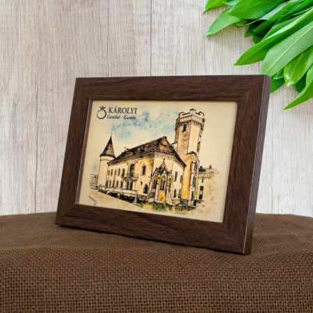 Tablou suvenir din lemn, Acuarela, Castelul Karolyi Carei, dimensiune 10/15, rama inclusa [2]