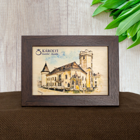 Castelul Karolyi, Carei - Tablou suvenir din lemn, Acuarela, Castelul Karolyi Carei, dimensiune 10/15, rama inclusa