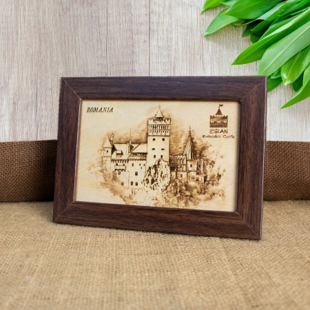 Tablou suvenir din lemn, gravat, Castelul Bran, dimensiune 10/15, rama inclusa [1]