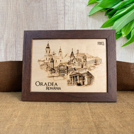 Tablouri gravate - Tablou suvenir din lemn, gravat, Oradea, dimensiune 13 x 18 cm, rama inclusa