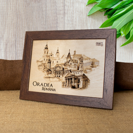Tablou suvenir din lemn, gravat, Oradea, dimensiune 13 x 18 cm, rama inclusa [1]
