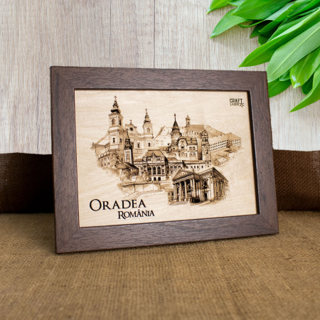 Tablou suvenir din lemn, gravat, Oradea, dimensiune 13 x 18 cm, rama inclusa [2]