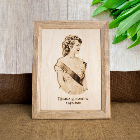 Tablouri gravate - Tablou suvenir din lemn, gravat, Regina Elisabeta a Romaniei, dimensiune 15/20 cm, rama inclusa