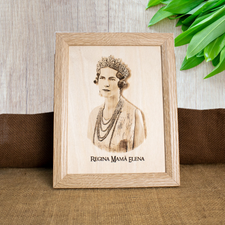 Tablouri gravate - Tablou suvenir din lemn, gravat, Regina Mama Elena, dimensiune 15/20 cm, rama inclus