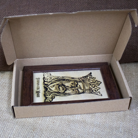 Tablou suvenir din lemn, gravat, Stefan cel Mare, dimensiune 10/15 cm, rama inclusa [1]