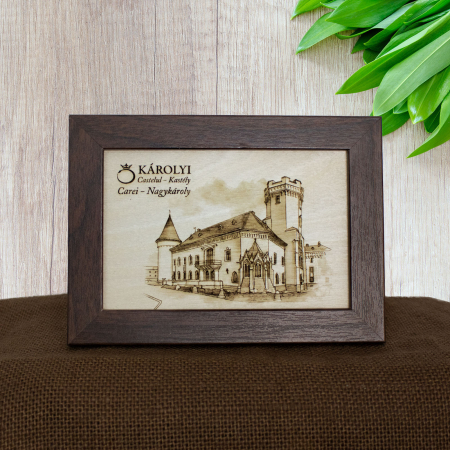 Castelul Karolyi, Carei - Tablou suvenir din lemn, Gravat  Castelul Karolyi Carei, dimensiune 10/15, rama inclusa
