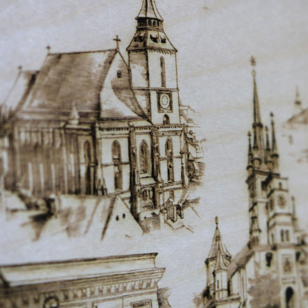 Tablou suvenir din lemn, gravat, Visit Brasov, dimensiune 13 x 18 cm, rama inclusa [3]