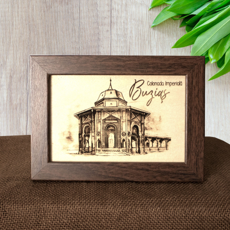 Tablouri gravate - Tablou suvenir, din lemn, gravat, Colonada Imperiala Buzias, dimensiune 10 x15 cm, rama inclusa