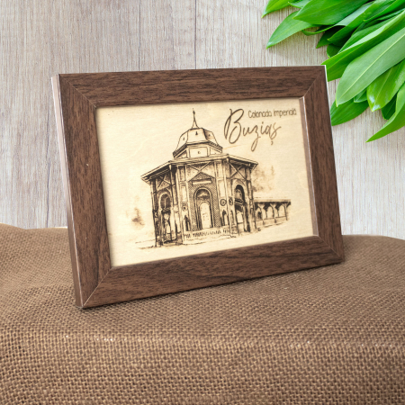 Tablou suvenir, din lemn, gravat, Colonada Imperiala Buzias, dimensiune 10 x15 cm, rama inclusa [2]