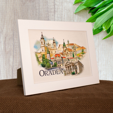 Tablou suvenir din lemn, acuarela, Oradea, dimensiune 13 x18 cm, rama inclusa [1]