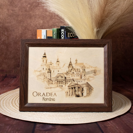 Tablou suvenir din lemn, gravat, Oradea, dimensiune 13 x 18 cm, rama inclusa [4]
